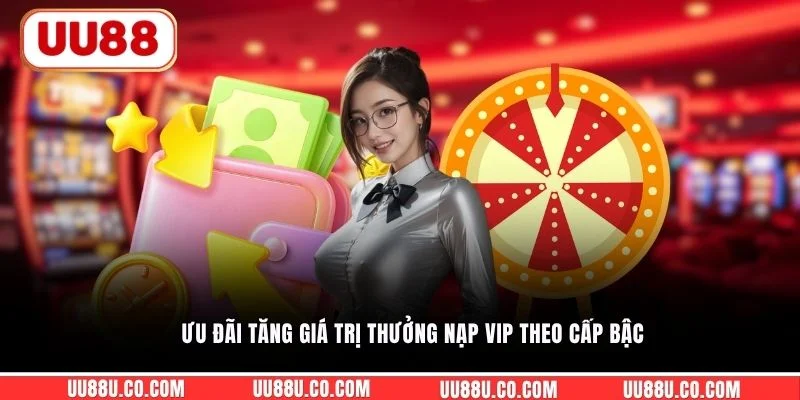 Thưởng Nạp VIP - Ưu Đãi Đẳng Cấp Dành Riêng Hội Viên UU88 Ưu đãi tăng giá trị thưởng nạp VIP theo cấp bậc